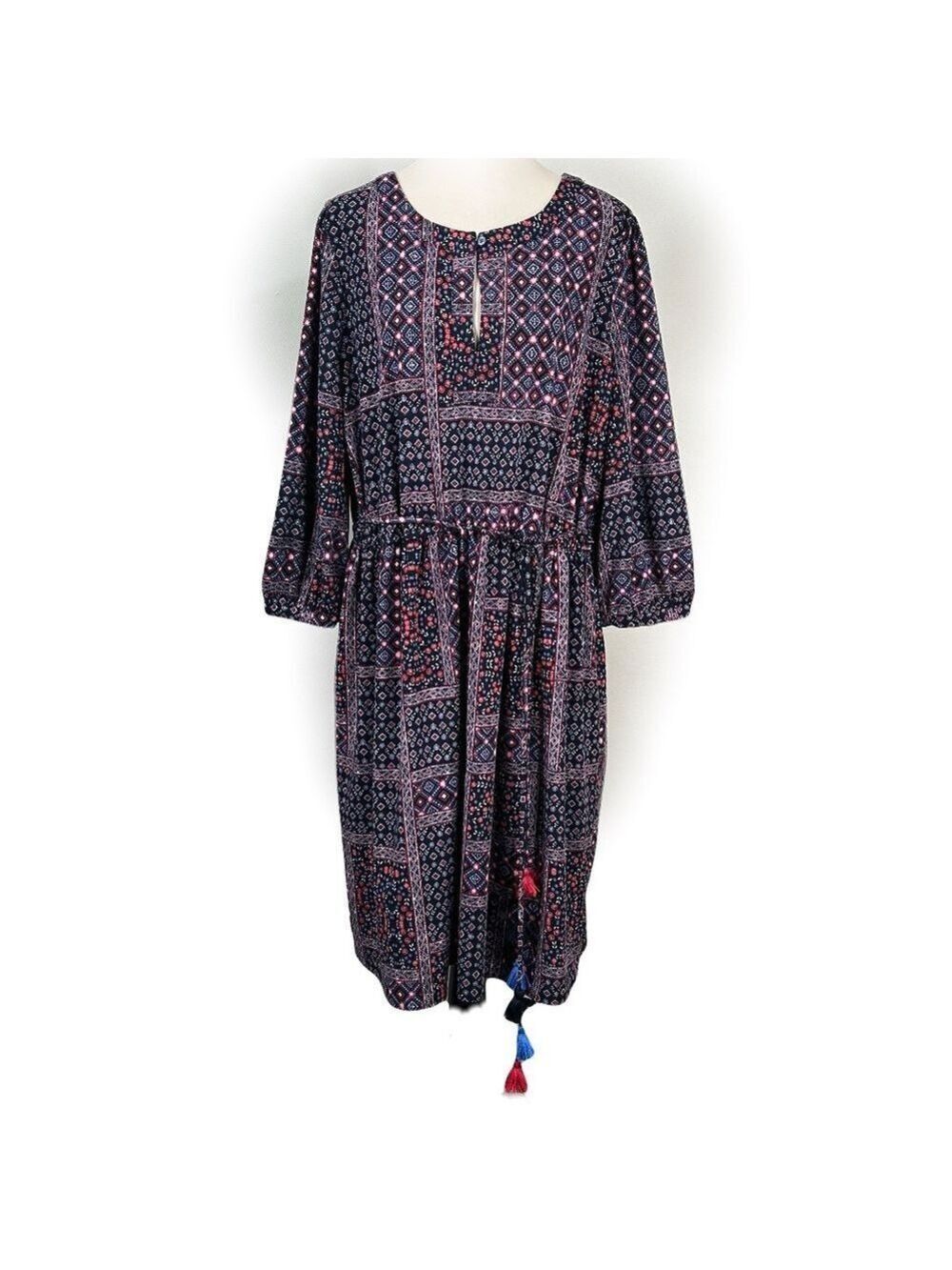 Loft Blue Red White Floral Bandana Print Tassel Tie Dress Size XXL